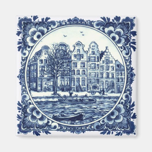 Delft Blue City Buildings and Waterfront Painting Magnet (Vorne)