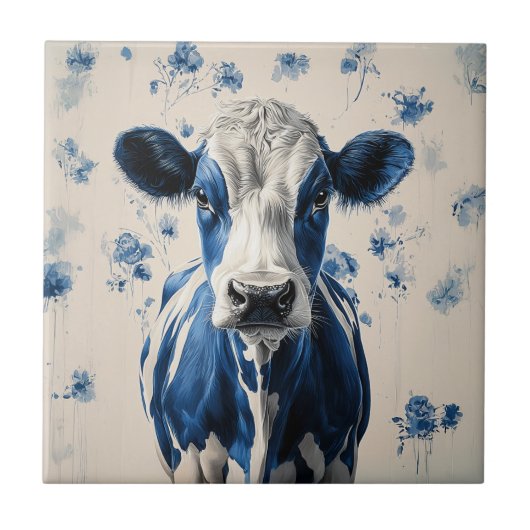 Delft Blue Cow - Eine zeitlose künstlerische Homma Fliese (Vorderseite)