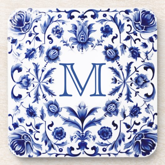 Delft Blue Design Monogram Getränkeuntersetzer (Vorderseite)