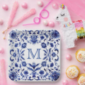 Delft Blue Design Monogram Pappteller (Party)