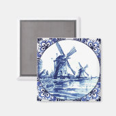 Delft Blue Double Windmill Farmhouse Magnet (Vorderseite/Rückseite)