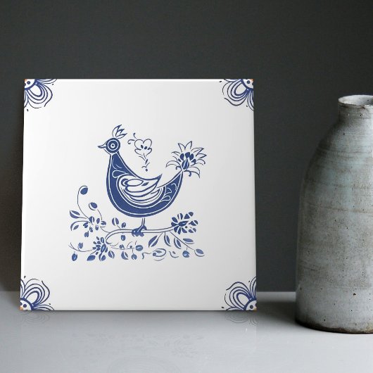 Delft Blue Dutch Style Bird Blume Indigo Fliese
