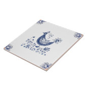 Delft Blue Dutch Style Bird Blume Indigo Fliese (Seite)