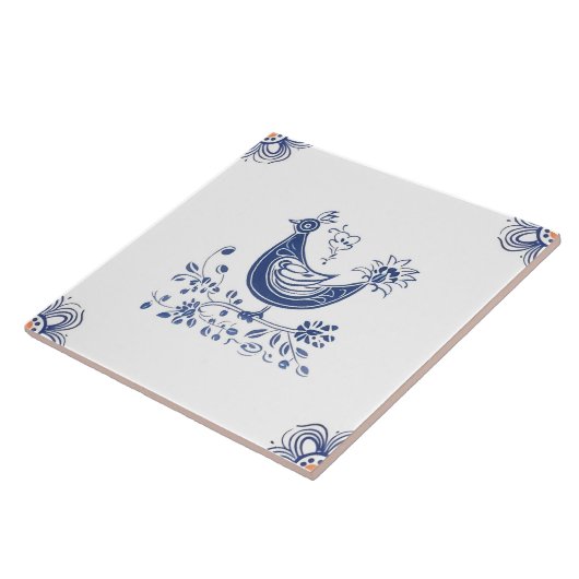 Delft Blue Dutch Style Bird Blume Indigo Fliese (Seite)