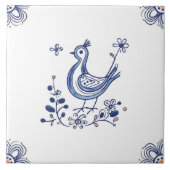 Delft Blue Dutch Style Bird Blume Indigo Keramik Fliese (Vorderseite)
