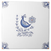 Delft Blue Dutch Style Bird Blume Indigo Keramik Fliese (Vorderseite)