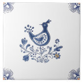 Delft Blue Dutch Style Bird Blume Indigo Keramik Fliese (Vorderseite)