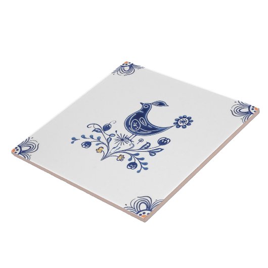 Delft Blue Dutch Style Bird Blume Indigo Keramik Fliese (Seite)