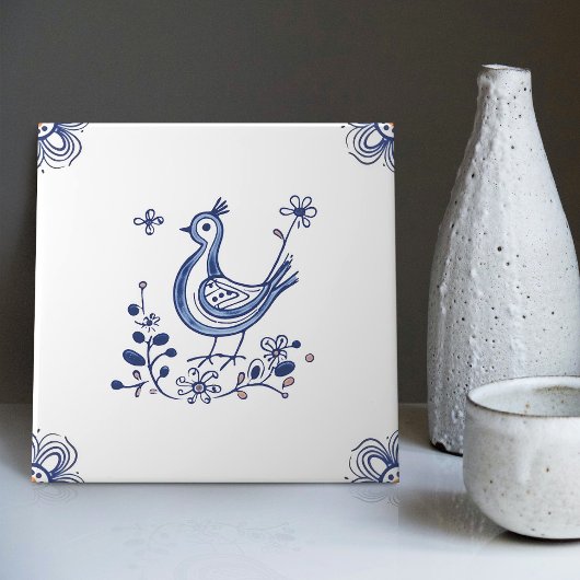 Delft Blue Dutch Style Bird Blume Indigo Keramik Fliese