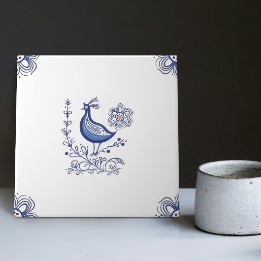 Delft Blue Dutch Style Bird Blume Indigo Keramik Fliese