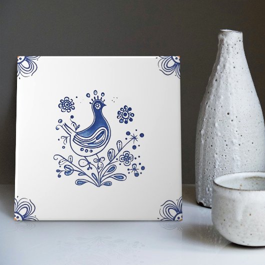 Delft Blue Dutch Style Bird Blume Indigo Keramik Fliese