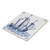Delft Blue Dutch Style Frigate Schooner Segelboot Fliese (Seite)