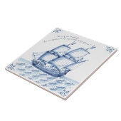 Delft Blue Dutch Style Frigate Schooner Segelboot Fliese (Seite)