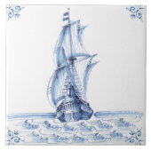 Delft Blue Dutch Style Frigate Schooner Segelboot Fliese (Vorderseite)