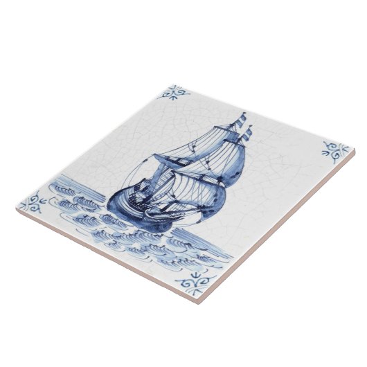 Delft Blue Dutch Style Frigate Schooner Segelboot Fliese (Seite)