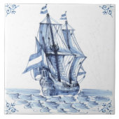 Delft Blue Dutch Style Frigate Schooner Segelboot Fliese (Vorderseite)
