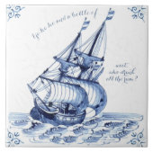 Delft Blue Dutch Style Frigate Schooner Segelboot Fliese (Vorderseite)