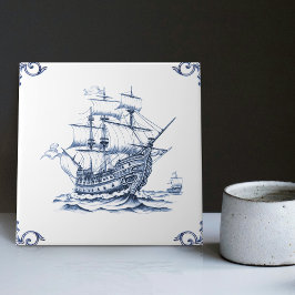 Delft Blue Dutch Style Frigate Schooner Segelboot Fliese