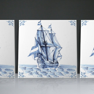 Delft Blue Dutch Style Frigate Schooner Segelboot Fliese