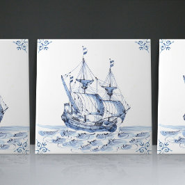 Delft Blue Dutch Style Frigate Schooner Segelboot Fliese