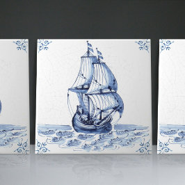Delft Blue Dutch Style Frigate Schooner Segelboot Fliese