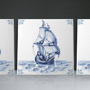 Delft Blue Dutch Style Frigate Schooner Segelboot Fliese