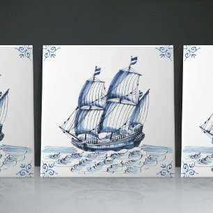 Delft Blue Dutch Style Frigate Schooner Segelboot Fliese