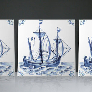 Delft Blue Dutch Style Frigate Schooner Segelboot Fliese