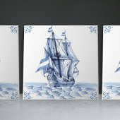 Delft Blue Dutch Style Frigate Schooner Segelboot Fliese