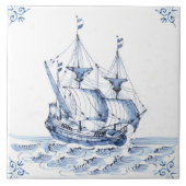 Delft Blue Dutch Style Frigate Schooner Segelboot Fliese (Vorderseite)