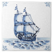 Delft Blue Dutch Style Frigate Schooner Segelboot Fliese (Vorderseite)