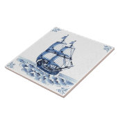 Delft Blue Dutch Style Frigate Schooner Segelboot Fliese (Seite)