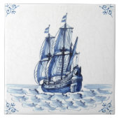 Delft Blue Dutch Style Frigate Schooner Segelboot Fliese (Vorderseite)
