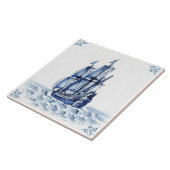 Delft Blue Dutch Style Frigate Schooner Segelboot Fliese (Seite)