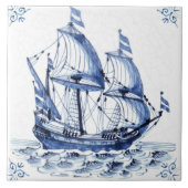 Delft Blue Dutch Style Frigate Schooner Segelboot Fliese (Vorderseite)