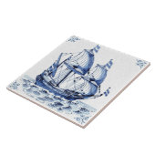 Delft Blue Dutch Style Frigate Schooner Segelboot Fliese (Seite)