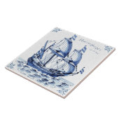 Delft Blue Dutch Style Frigate Schooner Segelboot Fliese (Seite)