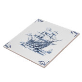 Delft Blue Dutch Style Frigate Schooner Segelboot Fliese (Seite)
