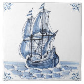 Delft Blue Dutch Style Frigate Schooner Segelboot Fliese (Vorderseite)