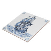 Delft Blue Dutch Style Frigate Schooner Segelboot Fliese (Seite)