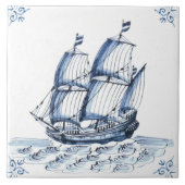 Delft Blue Dutch Style Frigate Schooner Segelboot Fliese (Vorderseite)