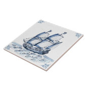 Delft Blue Dutch Style Frigate Schooner Segelboot Fliese (Seite)