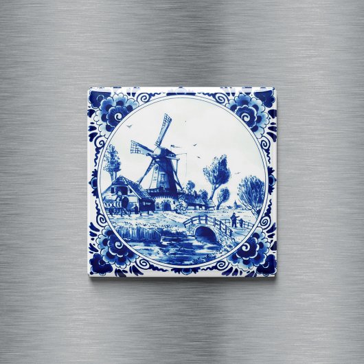 Delft Blue Farm and Windmill Painting Magnet