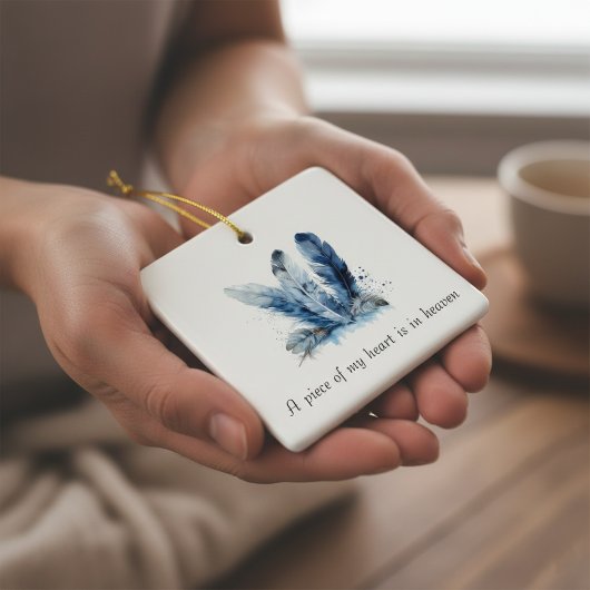 Delft Blue Feather Piece of My Heart Memorial  Keramikornament