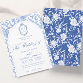 Delft Blue Floral Chinoiserie Monogram Wedding Einladung