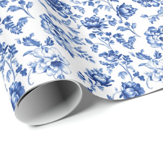 Delft Blue Floral Geschenkpapier (Rolleneckpunkt)