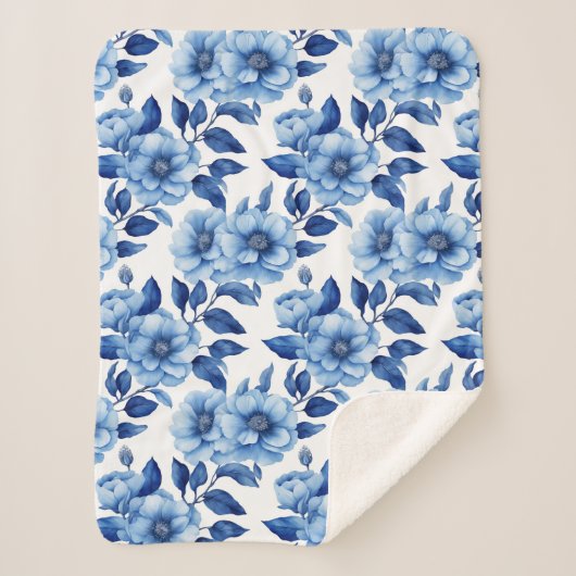 Delft Blue Floral Rose Sherpadecke (Vorderseite)