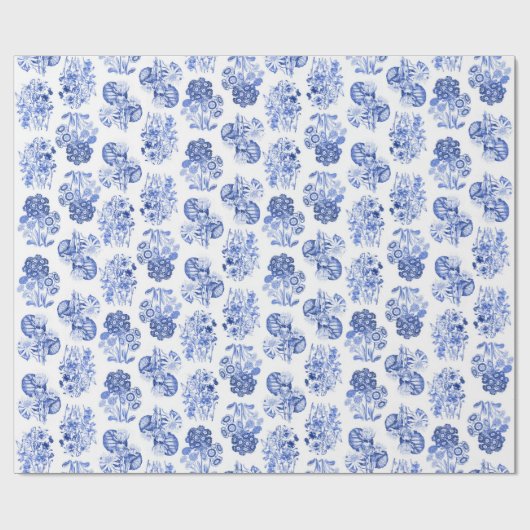 Delft Blue Floral Wrapping Paper Geschenkpapier (Flach)