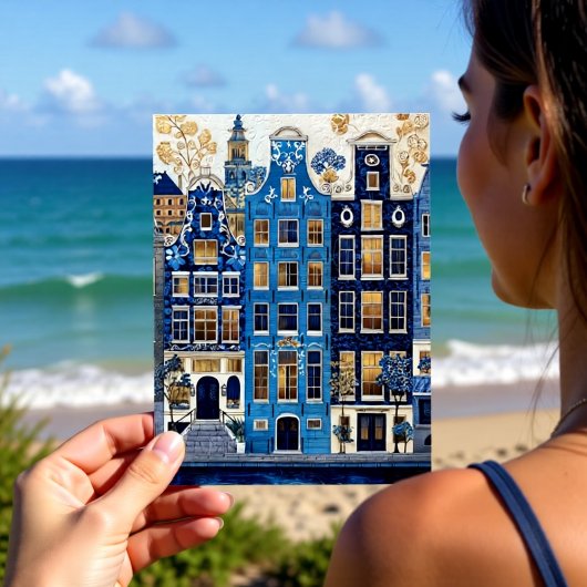 Delft Blue Gilded Cityscape Postkarte