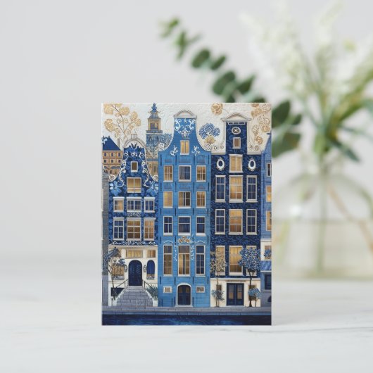 Delft Blue Gilded Cityscape Postkarte (Stehend Vorderseite)